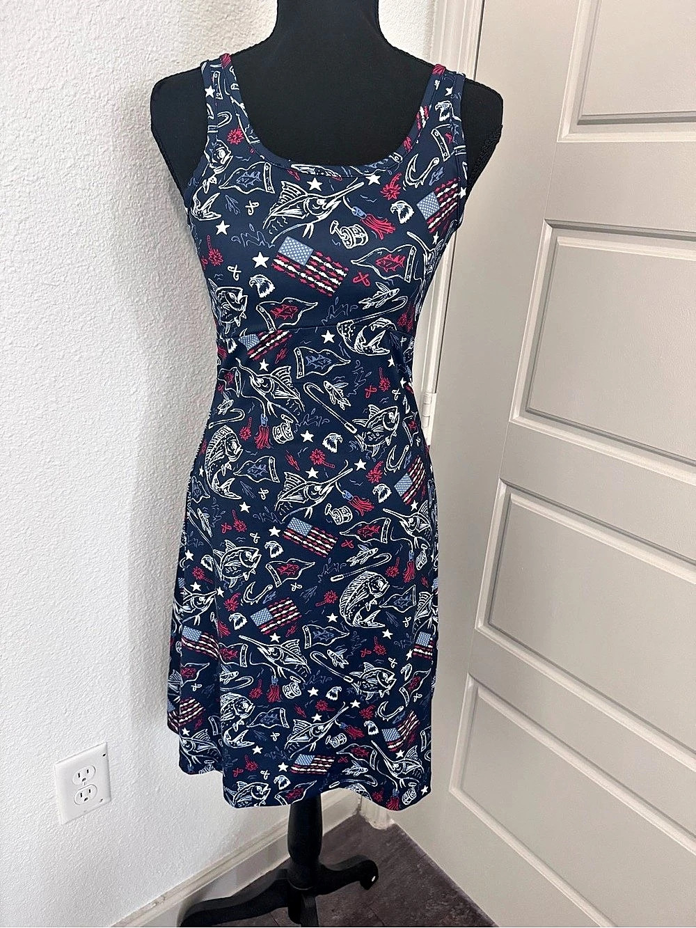 Columbia PFG Performance Fishing Gear dress Printed Mini Dress Blue & Red Size